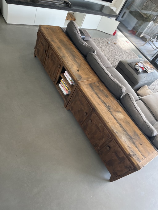Set Van 2 Industriële, Hout En Metalen Tavolini – dressoirs, Wood (photo 2 of 7)