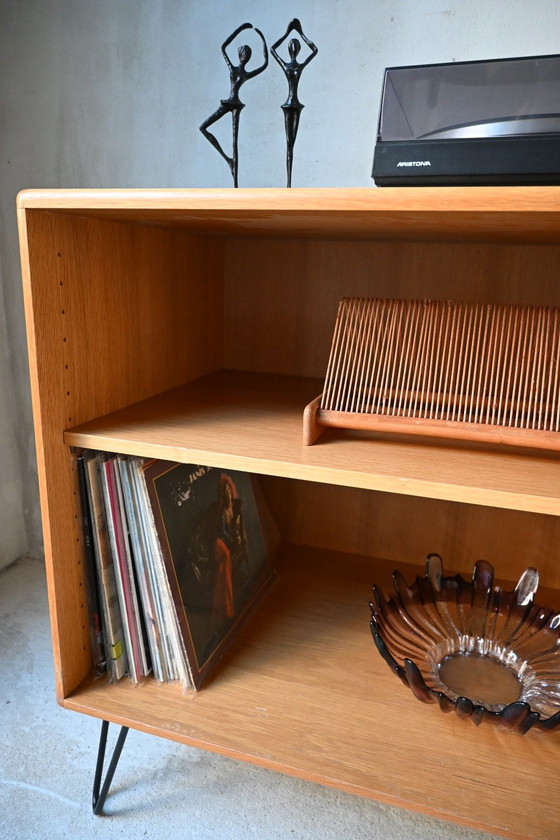 Image 1 of Meuble à disques vinyles/bibliothèque/meuble ouvert en chêne vintage