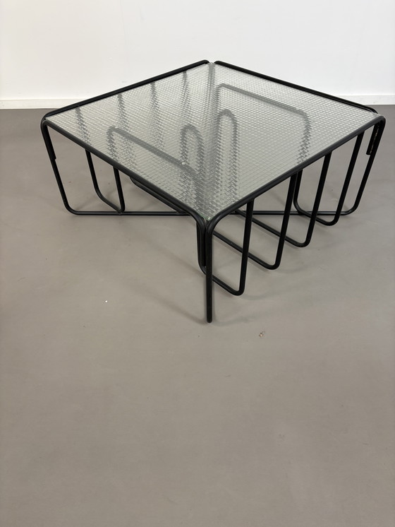 Image 1 of Vintage buisframe salontafel met draadglas
