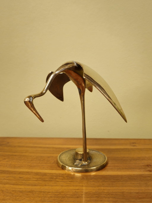 Oiseau en laiton vintage Grue Héron