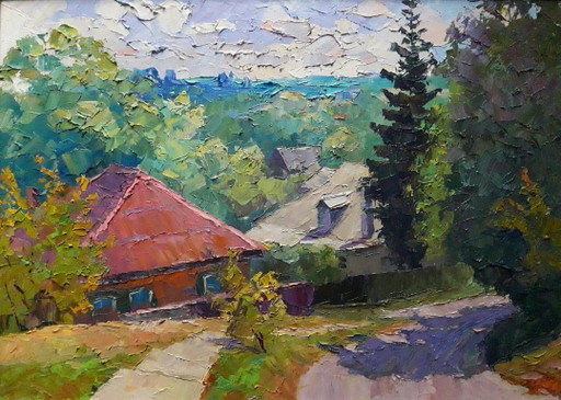Dipinto a olio originale Paesaggio di campagna Villaggio estivo Distretto Cherednikov