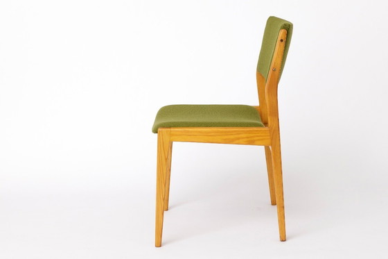 Image 1 of Vintage Scandinavian Oak Chair, 1970s, Norwegian Design, Newly Upholstered Green Fabric, Mid-Century Wooden Dining Chair