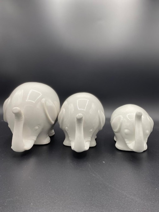 Vintage Iconic 80s statue elephant ceramic figurines Elki Steengoed Holland 3 pieces small to large