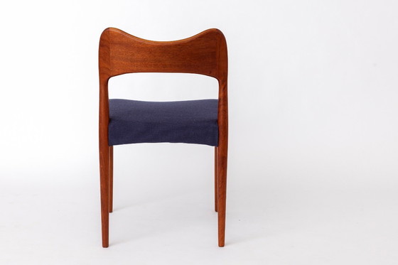 Image 1 of Arne Hovmand-Olsen Teak Chair for Mogens Kold, Danish Mid-Century Modern, 1950s Vintage, Dark Blue Upholstery