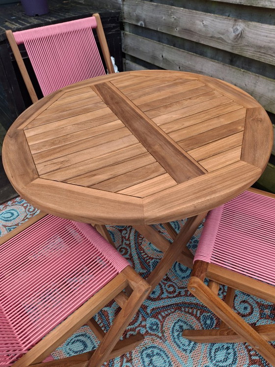 Image 1 of Teak garden set, 1 folding garden table, 3 folding chairs