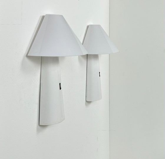 Image 1 of Pair of vintage wall lights, Arlus Ibiza model, white lacquered metal and Perspex, France, 1970