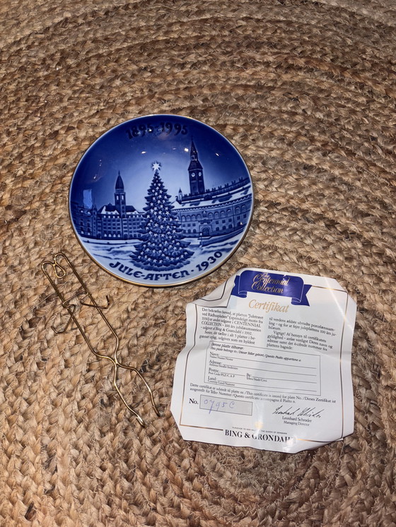Image 1 of Assiette de Noël danoise originale de la série anniversaire (1895-1995). Certificat d'authenticité