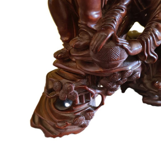 Image 1 of Gruppo scultoreo cinese in legno duro di Hehe Erxian