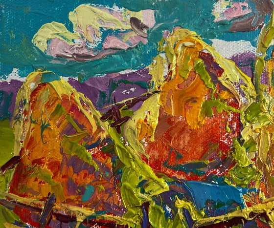 Image 1 of Original Oil Painting Summer Day Landscape Moments of happiness under the blue sky