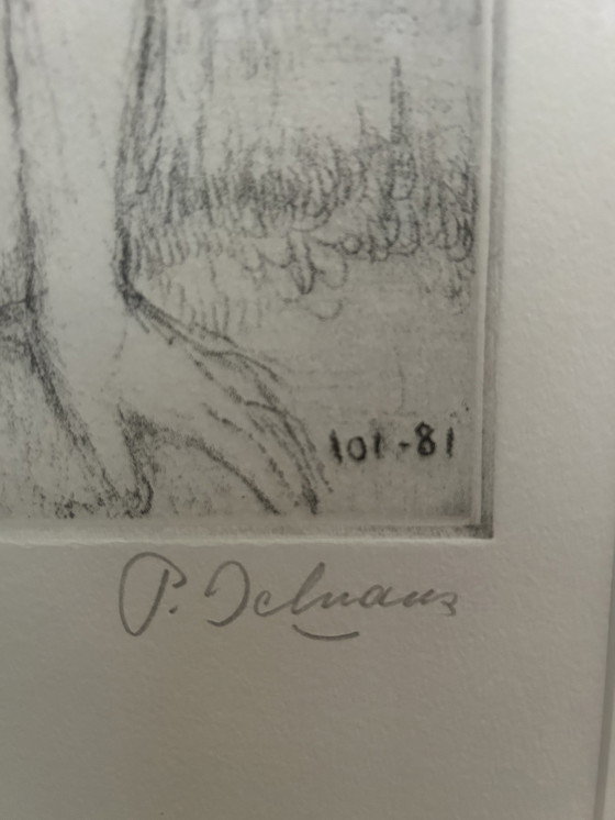 Image 1 of Eau-forte signée par Paul Delvaux, 1981 – édition 33/45 – encadrée