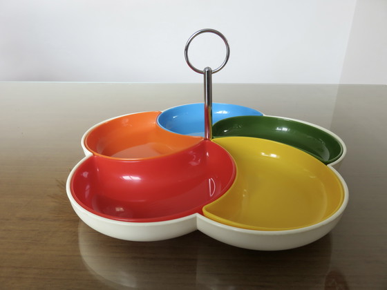 Image 1 of Serviteur à Apéritif, Space Age, Pop, 5 Ramequins Multicolores, Années 70-80