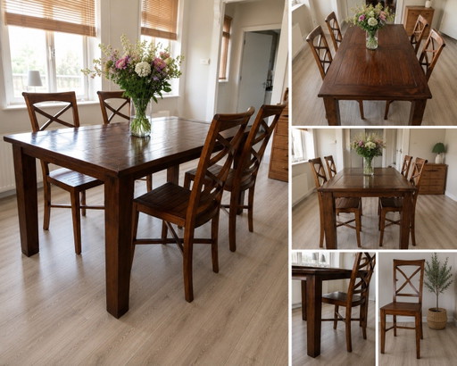 Massieve Houten Eettafel Met 4 Stoelen – eetkamerset, Wood (photo 2 of 6)