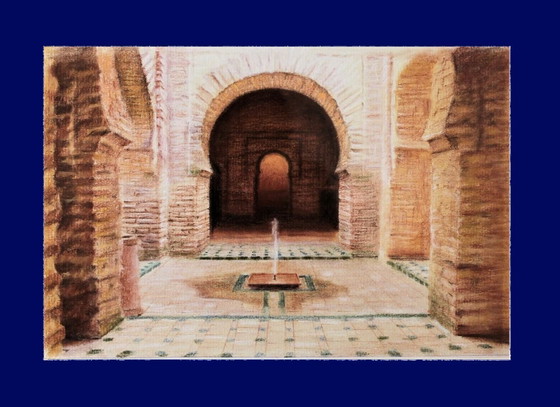 Image 1 of Drawing of the Alcazaba of Jerez. Alcazaba drawing. Jerez painting. Mozarabic architecture. New.