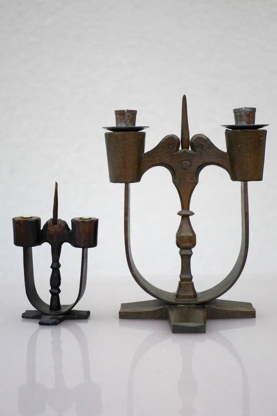 Image 1 of Bougeoirs en bois suédois de Taserud, 1955, lot de 2