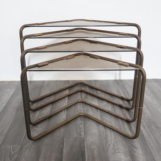 Image 1 of Set of 4 Modular Metal and Glass Coffee Tables, 1960s Modern Design