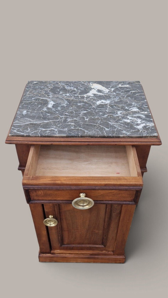 Comodino stile Luigi Filippo - Legno e marmo grigio, Epoca XIX secolo, Comodini, Marrone (foto 8 di 15)
