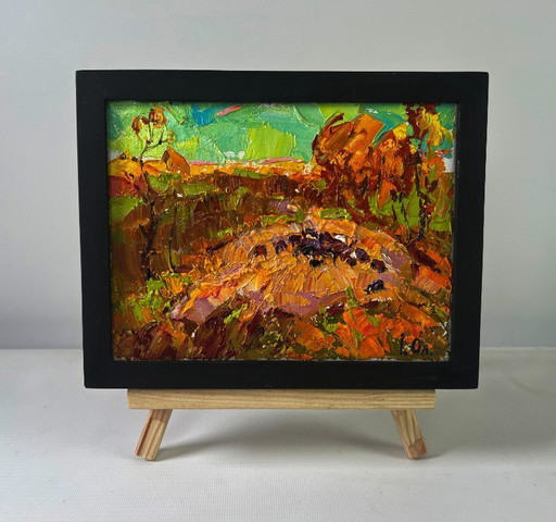 Original Oil Painting Summer Field Landscape Sunny day when nature shines in beauty