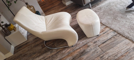 Poltrona Leolux Darius con pouf, pelle bianca, Poltrone, Bianco (foto 2 di 6)