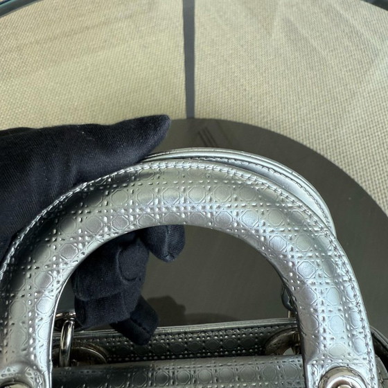 Image 1 of DIOR LADY MINI - MICRO CANNAGE METALLIC SILVER HARDWARE ADJUSTABLE STRAP