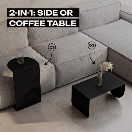 Image 1 of Tavolino da caffè minimalista in metallo | Tavolino moderno per soggiorno | Tavolino bianco e nero | 60x30x37 cm