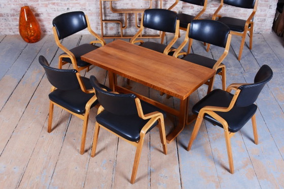 Set of Eight Restored Mid-Century Chairs, by Ludvik Volak, Maple, Czech, 1960s – Dining chairs, Wood, Skai (photo 15 of 20)
