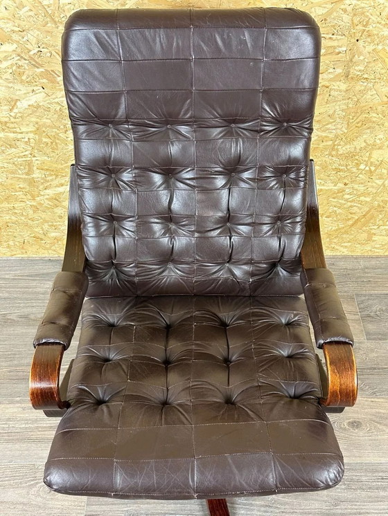Image 1 of 60's 70's Fauteuil Easy Chair Fauteuil cuir pivotant Danish Modern Design
