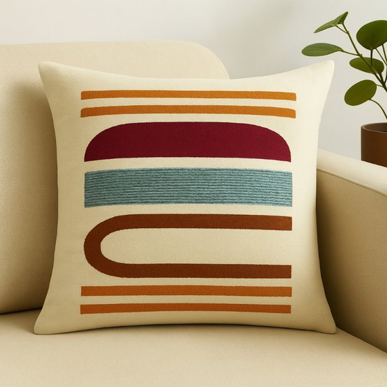 Image 1 of Handmade Egyptian Wool Pillow Cover - 40x40 cm - Modern Design with Zipper - Multicolor