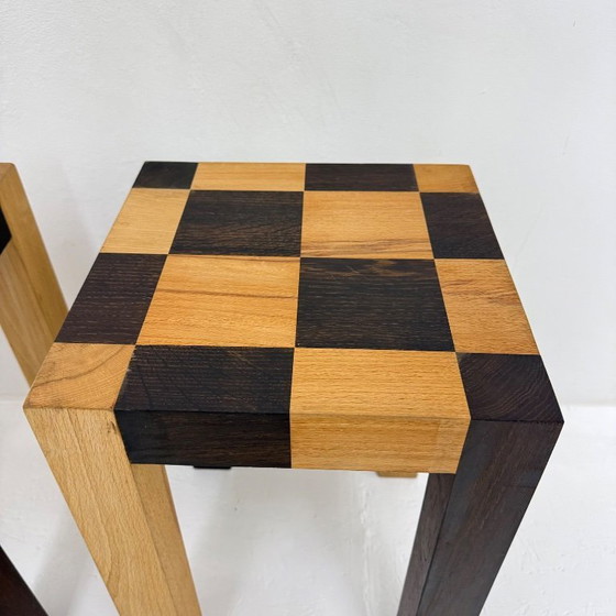 Image 1 of Set of 2 vintage wooden side tables, brown and light wood