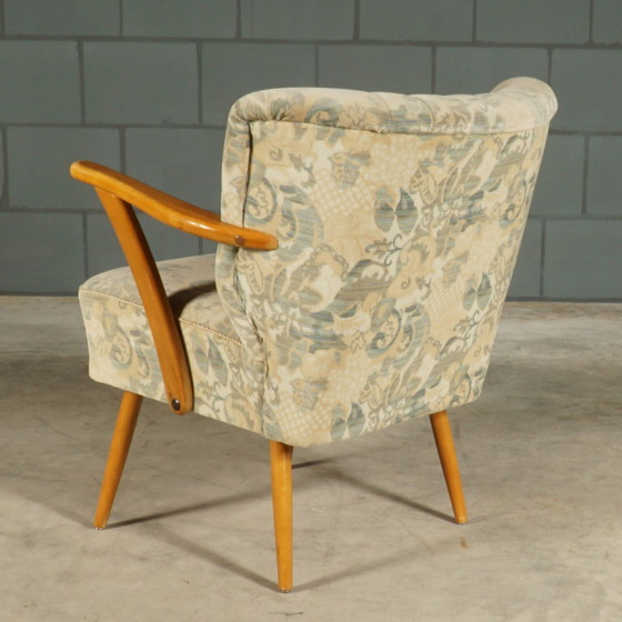 Image 1 of Vintage cocktail chair - velour - wooden armrests - 1960s