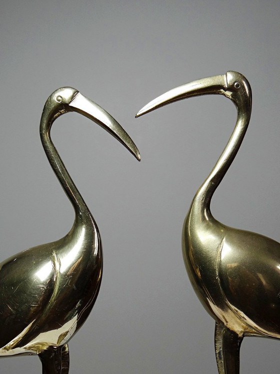 Image 1 of Coppia di grandi gru/uccelli decorativi in ​​ottone, stile metà del XX secolo.