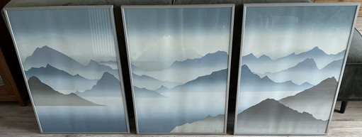 Tríptico (tres paneles) Paisaje escocés ‘Lochnan’, serigrafías – kunst, Glass, Paper