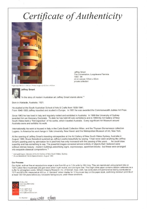 Image 1 of Jeffrey Smart – "La conversazione, Lungotevere Flaminia" (stampa in edizione limitata con cornice)