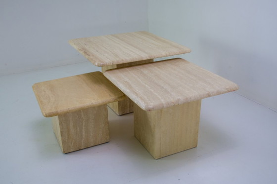 Set of 3 vintage travertine nesting coffee tables – Stone (photo 5 of 7)