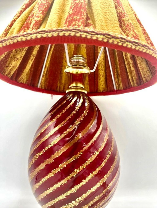 Lampe de table verre Murano couleur Rubis Rigadin ,Italie 1950