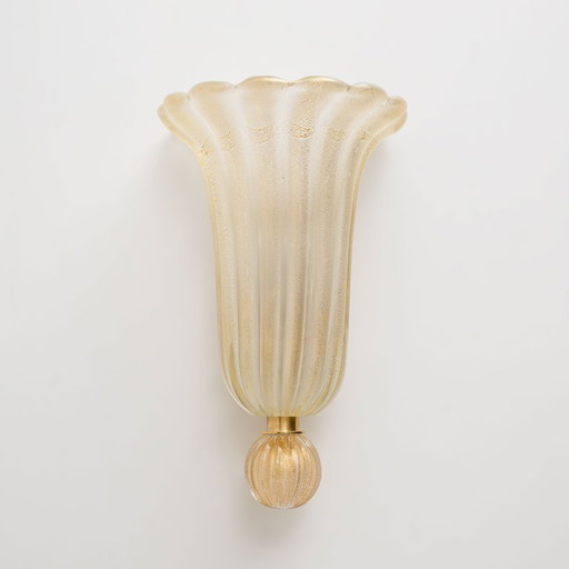 Pair of Murano Glass Wall Sconces with Gold Dust Inclusions