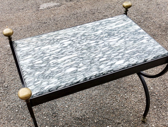 Wrought Iron Coffee Table with Marble Top, Italy 1980s – Brass, Vintage (photo 8 of 8)