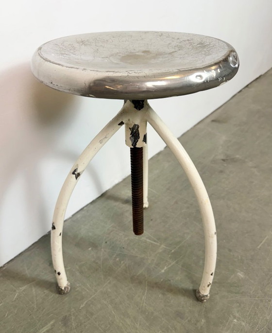 Image 1 of White Industrial Iron Stool, 1960s