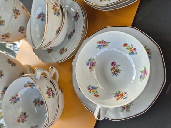 Image 1 of ULIM Limoges theeservies - années 50/60 - Bloemenporselein in landelijke stijl