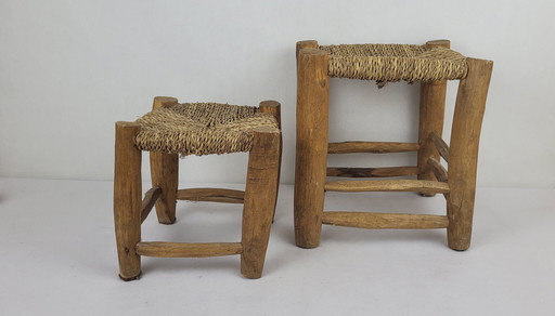 Brutalist Wood and Rope Stool