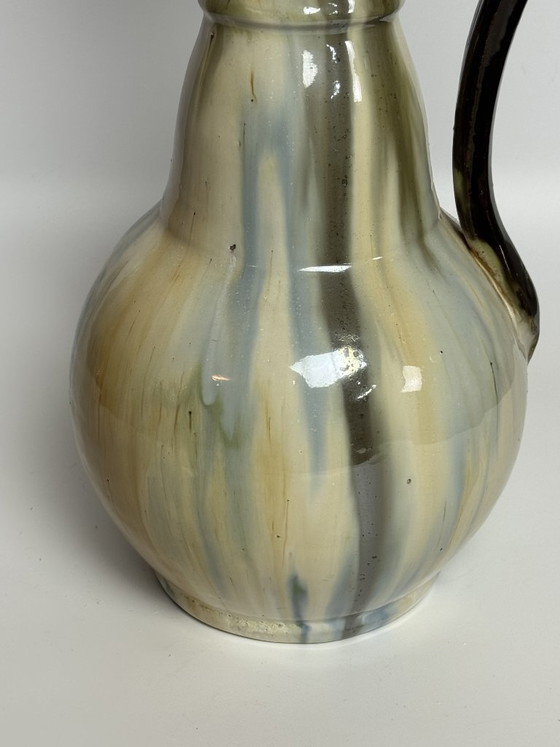 Image 1 of Pichet vintage en céramique émaillée multicolore brillante avec poignée, conçu par Eugene Losson pour Bouffioulx, années 1960.