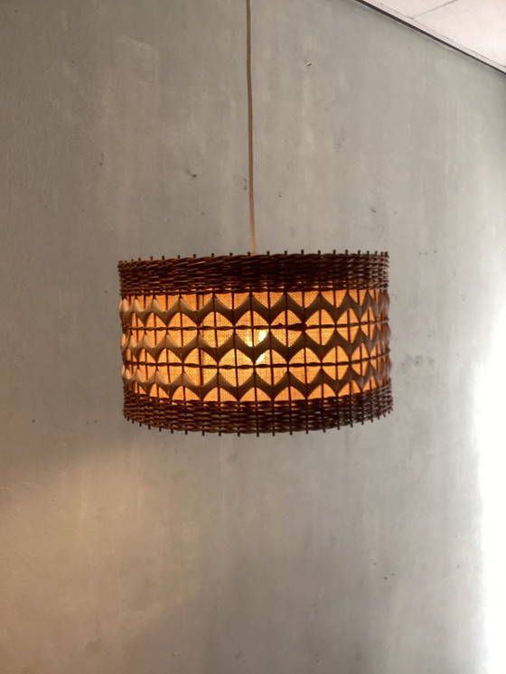 Image 1 of Scandinavian Rattan pendant lamp 1960 mid-century 