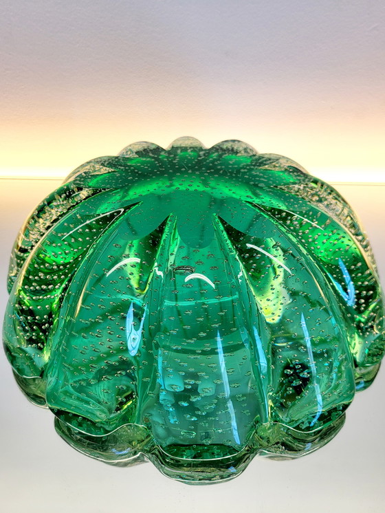 Image 1 of Bol vintage vert de Murano, technique du bubble splash, Italie, années 1970