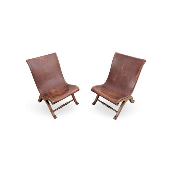 Set of 2 Pierre Lottier Chairs 1950s Almazan Oak Leather Vintage – Side chairs, Wood (photo 7 of 10)