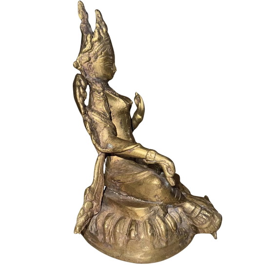 Massiccia Tara Verde Vintage (Shyama Tara) – Metà XX Secolo – Bronzo Dorato – 17 cm / 1,3 kg – Sculture (photo 3 of 10)