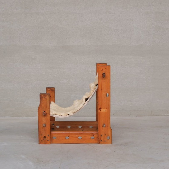 Image 1 of Poltrona a fionda spagnola in legno e tela della metà del secolo scorso