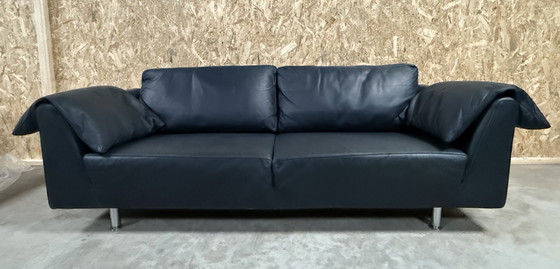 Image 1 of Molinari Blue Leather 3 Seater Sofa