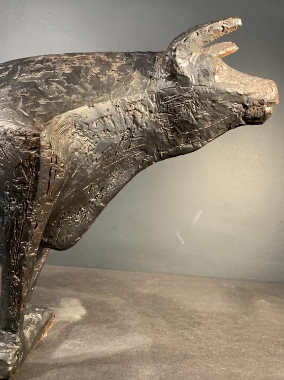 Sculpture animalière de taureau brutaliste en grès émaillé par Mario Peruggini, années 1960 – Ceramic (photo 5 of 12)