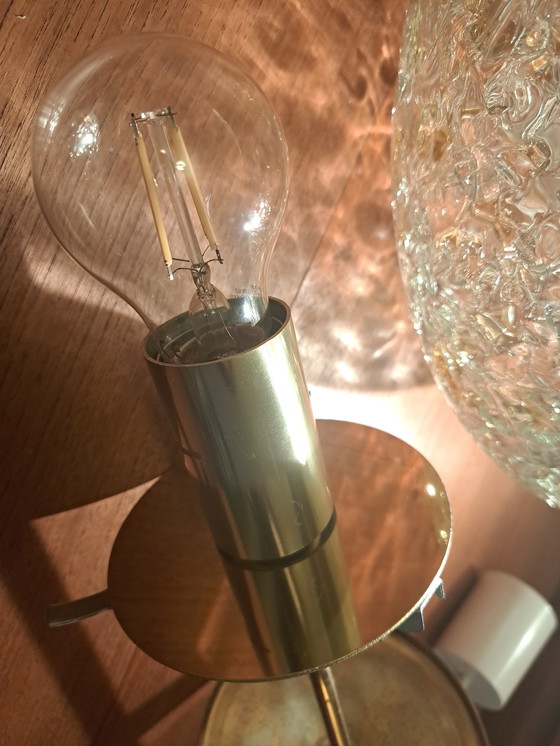 Image 1 of 🟡 Doria Pendant Lamp 1970 – Oval Structured Glass Ø40 cm – Brass – Mid Century Vintage