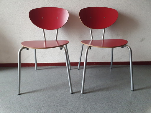 2 chaises rouges, matériau très robuste, Exsta Nederland BV – eetkamerstoelen, Metal, Wood (photo 2 of 7)