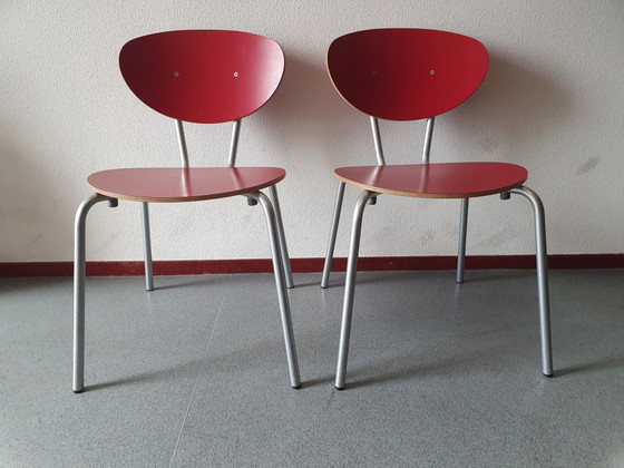 2 chaises rouges, matériau très robuste, Exsta Nederland BV – Chaises de salle à manger, Metal, Wood (photo 2 of 7)